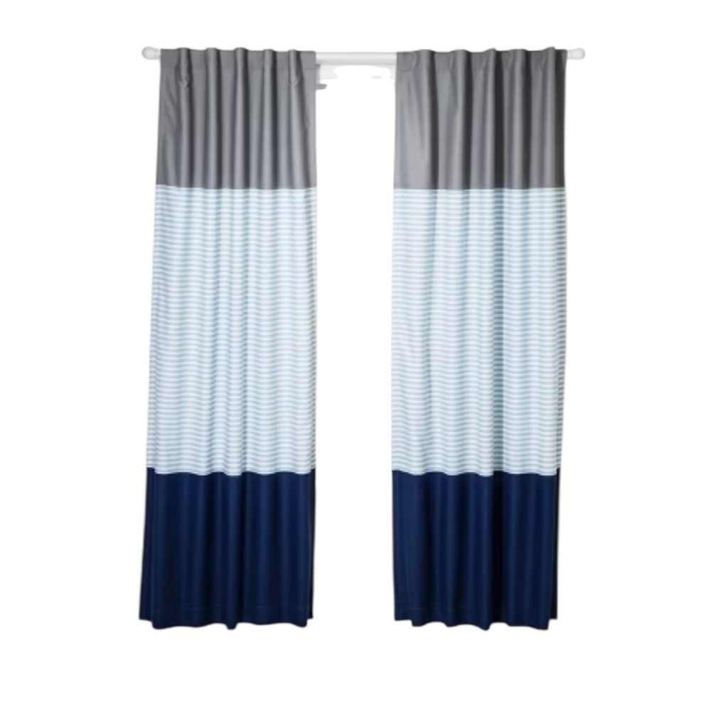 Target Pillowfort Navy gray colorblock Blackout Curtains. 2 panels 52” x 95”
